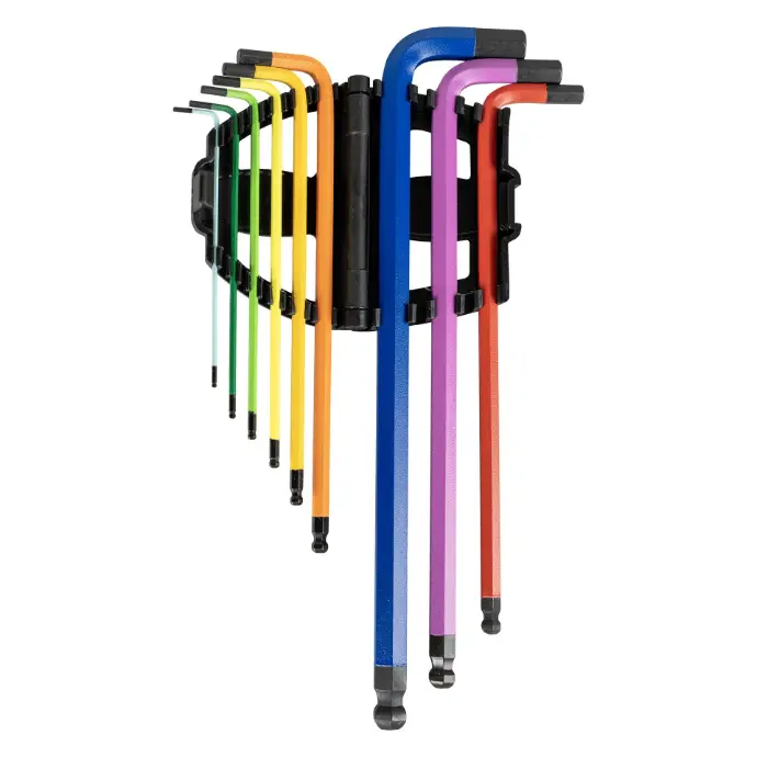 [54531] JEU DE 9 CLÉS HEXAGONALES EXTRA LONGUES PEINTES EN COULEUR AVEC EMBOUT ROND